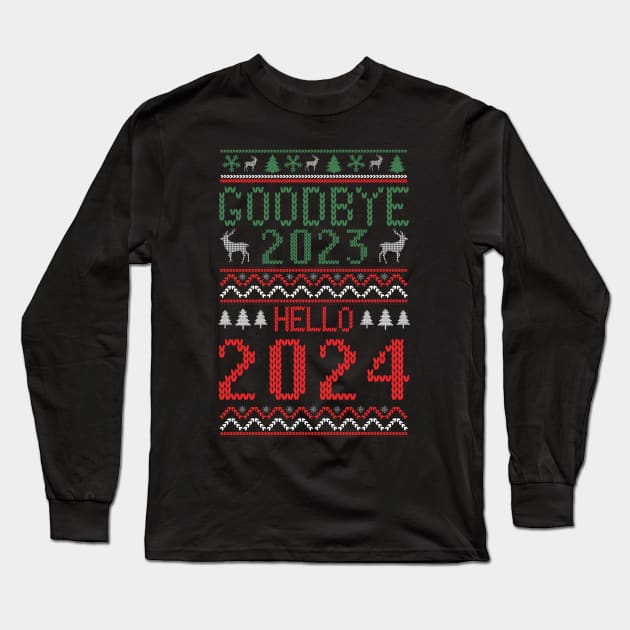 Goodbye 2023 Hello 2024 Long Sleeve T-Shirt by Crea8Expressions